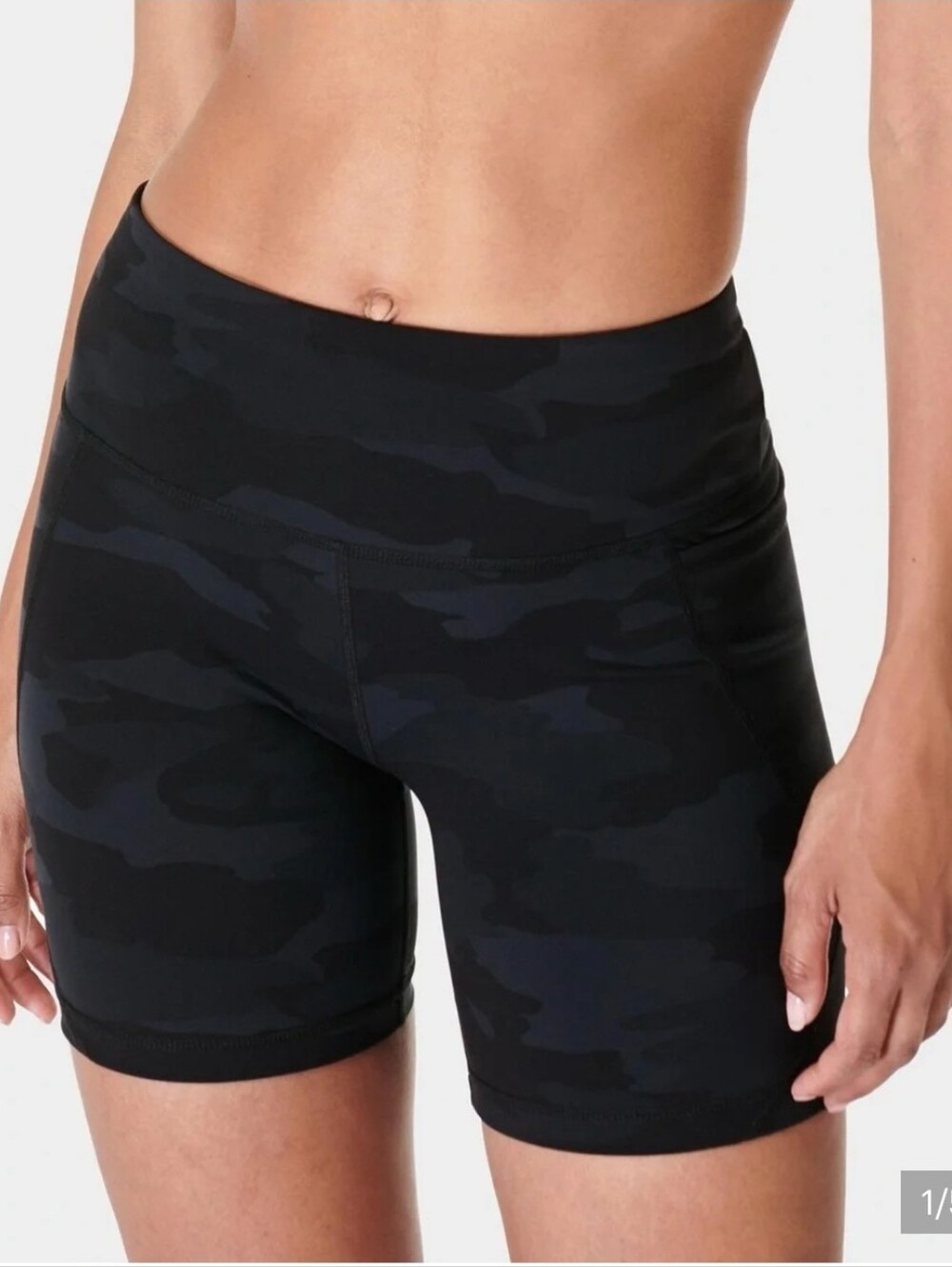 Sweaty Betty Black/Navy Camo Power 6in Running Shorts Small